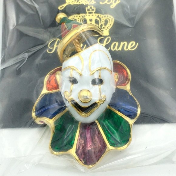 JEWELS BY PARK LANE vintage clown trembler brooch - gold & enamel pin NOS in box - Picture 3 of 7